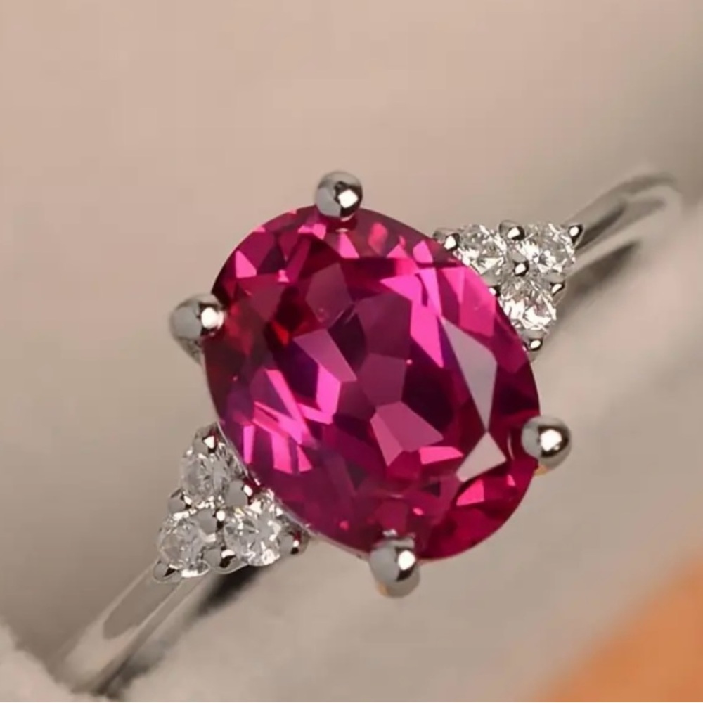 Elegant Pink Gemstone Silver Ring